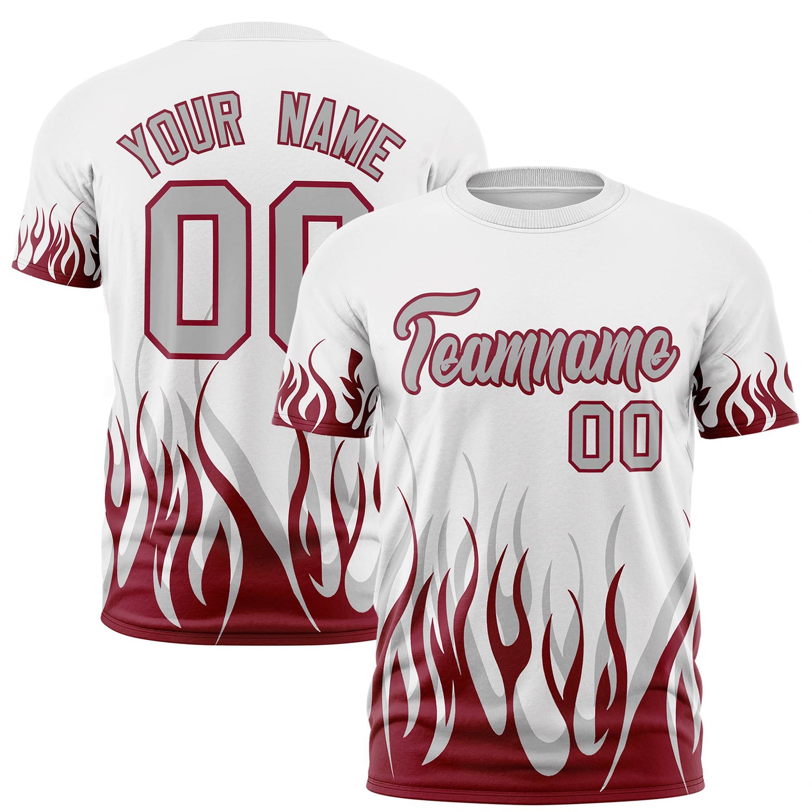 Custom White Crimson 3D Pattern Design Flame Performance T-Shirt