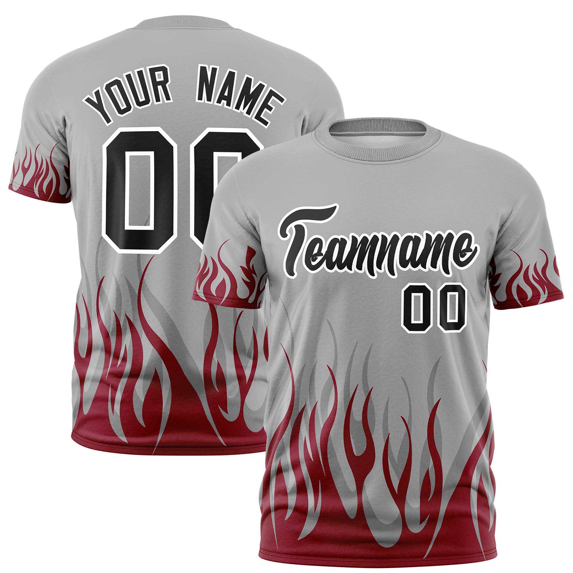 Custom Gray Crimson 3D Pattern Design Flame Performance T-Shirt