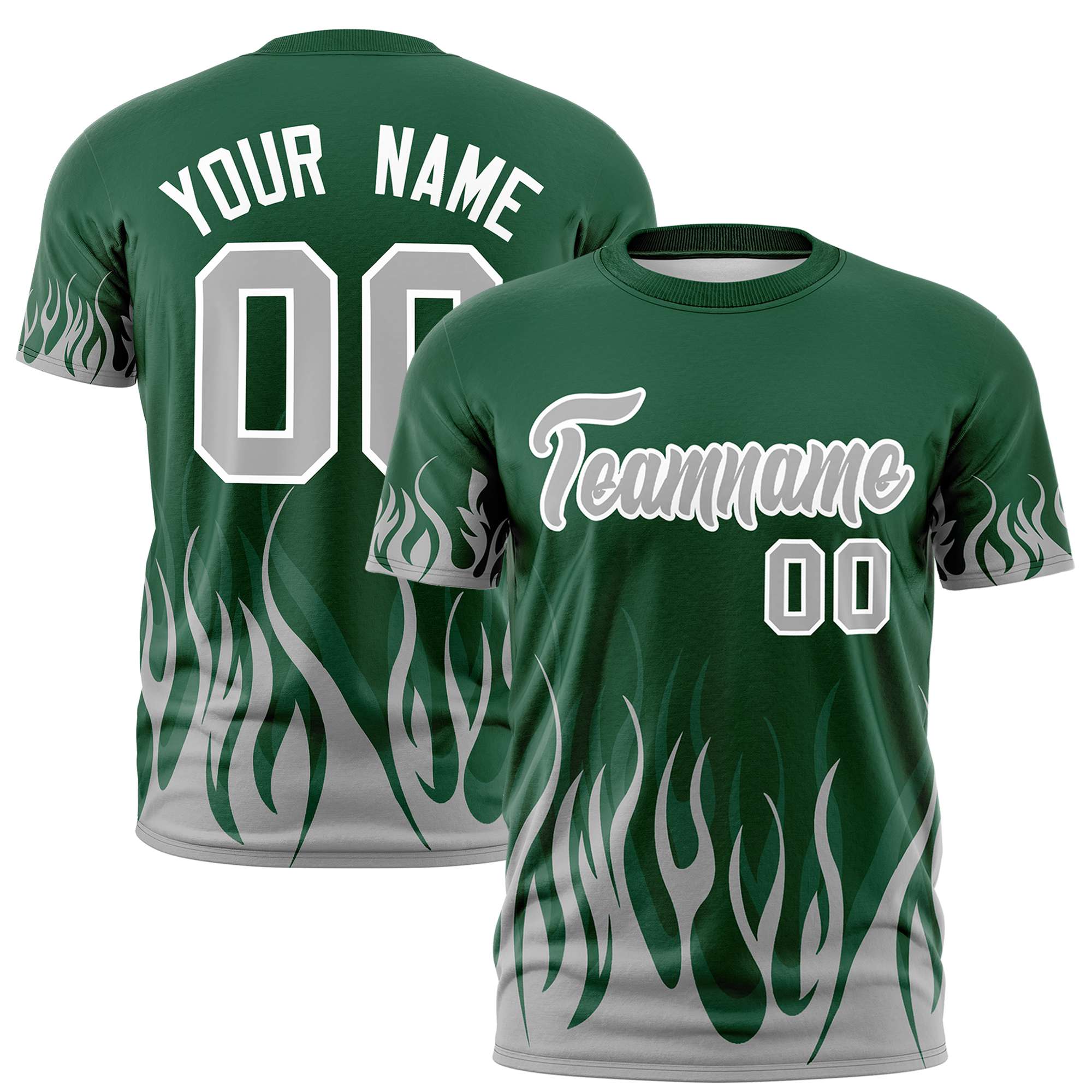 Custom Green Gray 3D Pattern Design Flame Performance T-Shirt