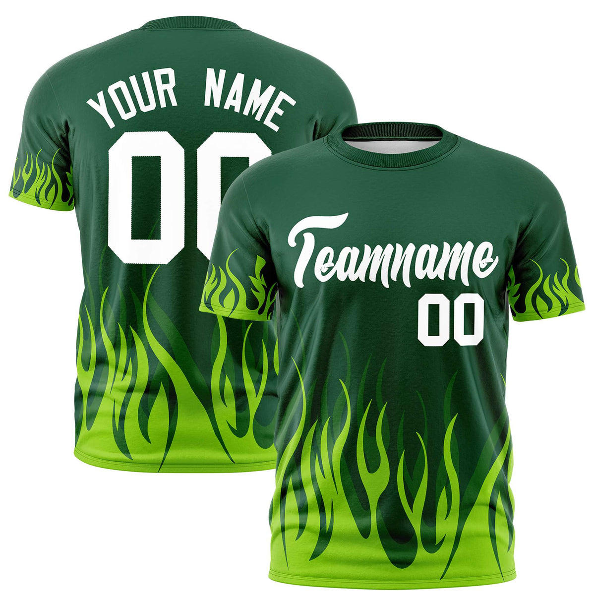 Custom Green Neon Green 3D Pattern Design Flame Performance T-Shirt