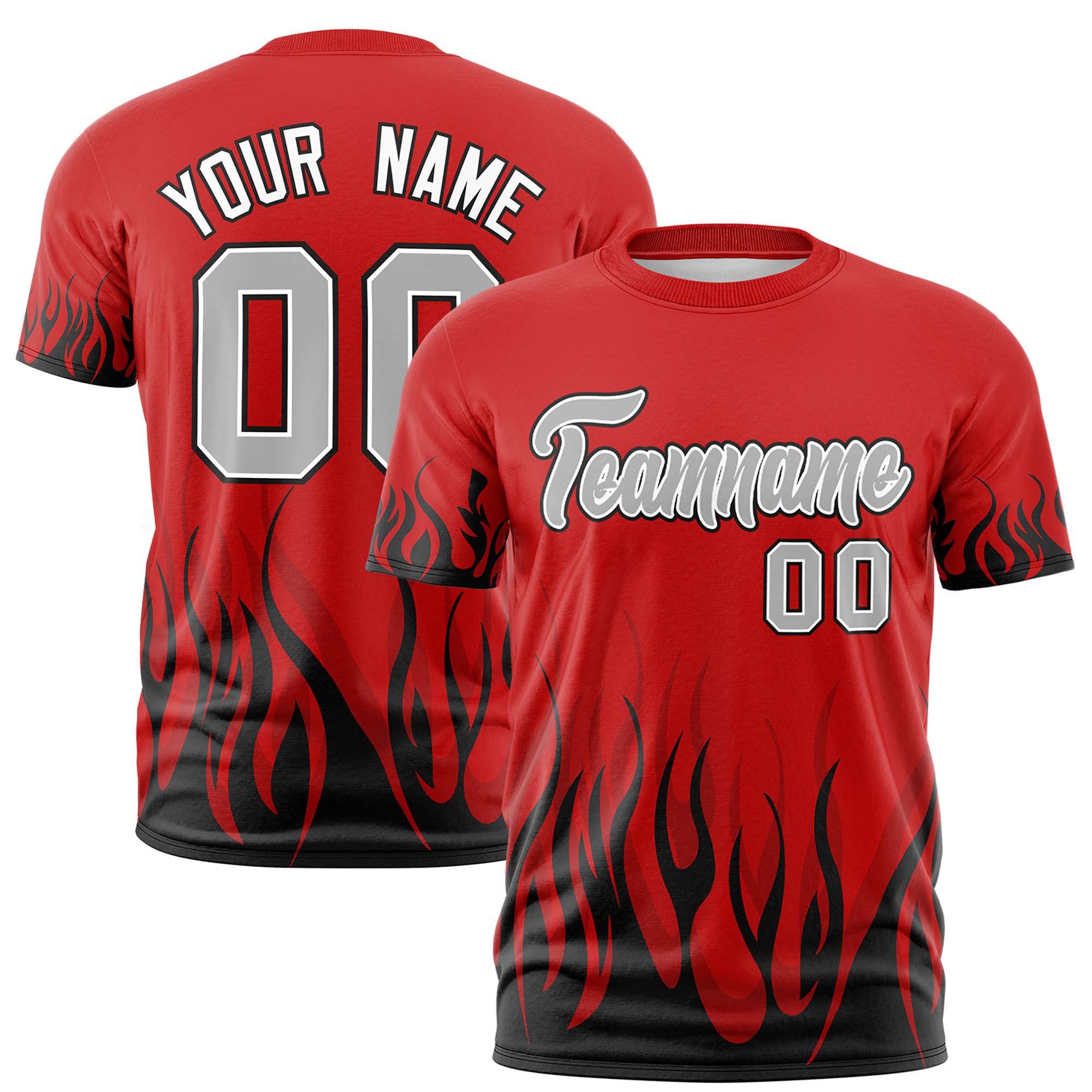 Custom Red Black 3D Pattern Design Flame Performance T-Shirt