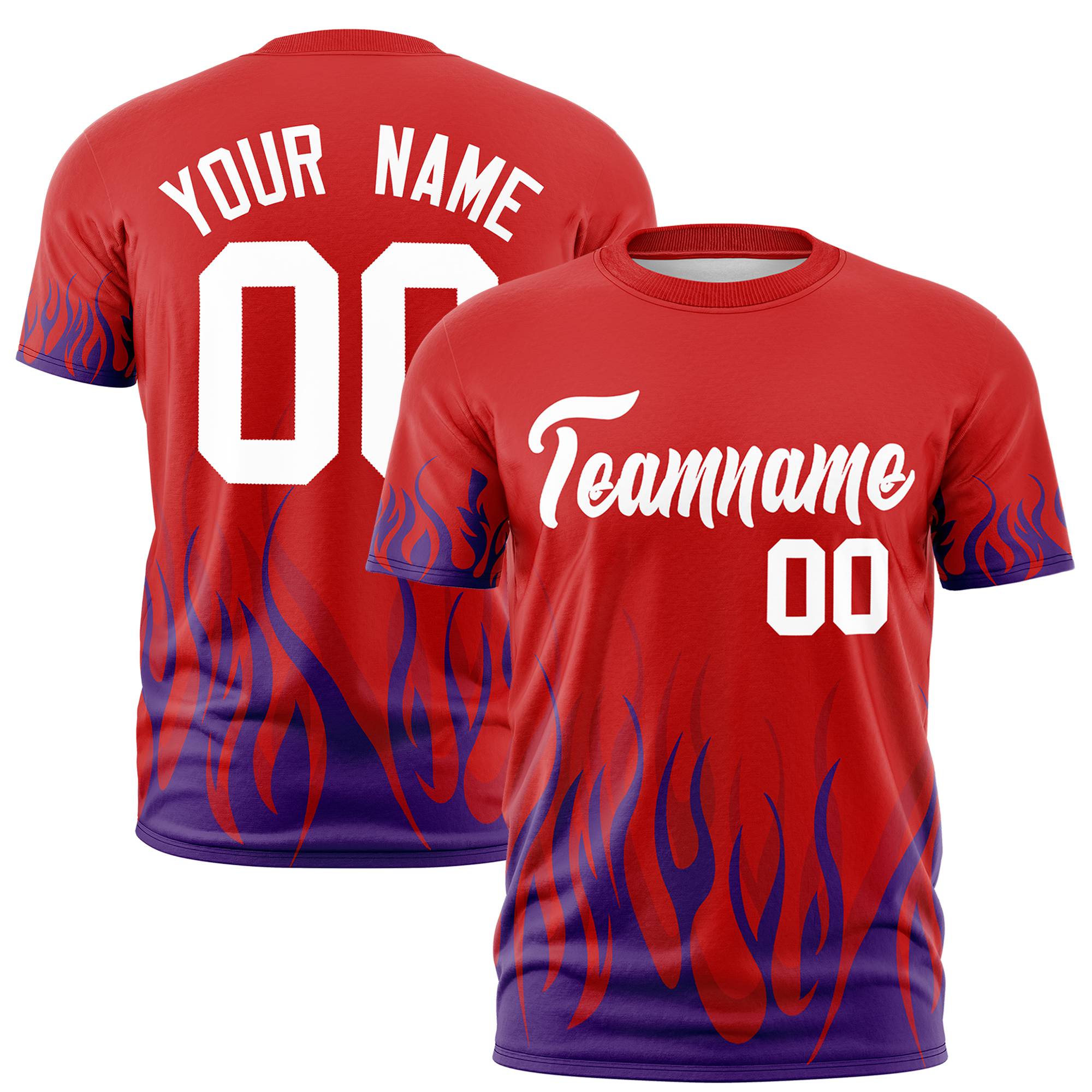 Custom Red Purple 3D Pattern Design Flame Performance T-Shirt