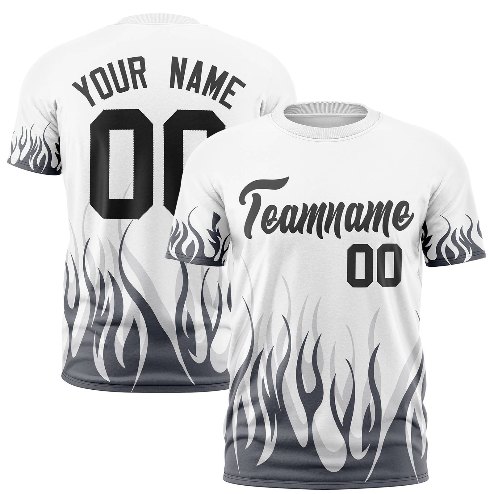 Custom White Gray 3D Pattern Design Flame Performance T-Shirt