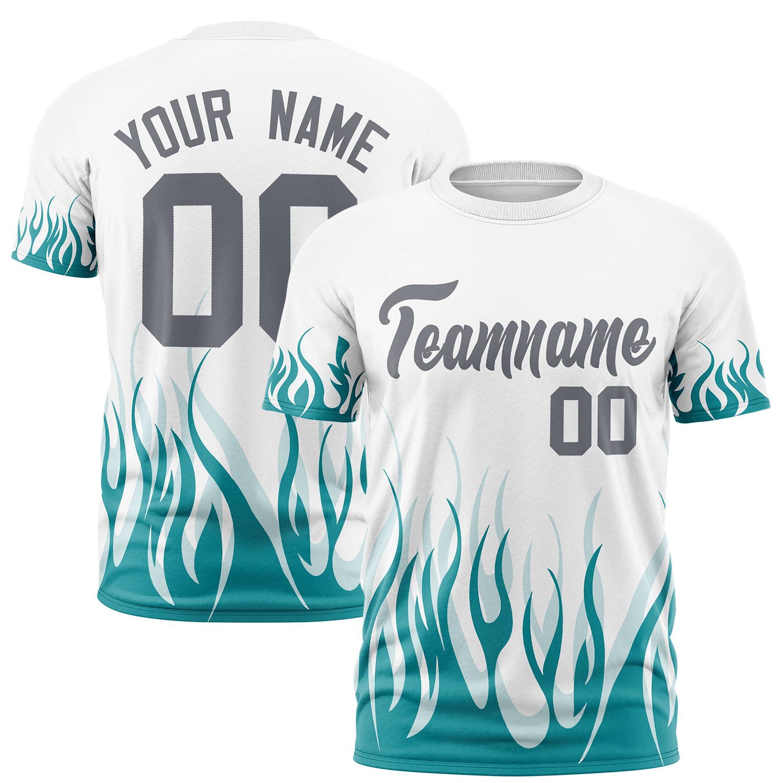 Custom White Aqua 3D Pattern Design Flame Performance T-Shirt
