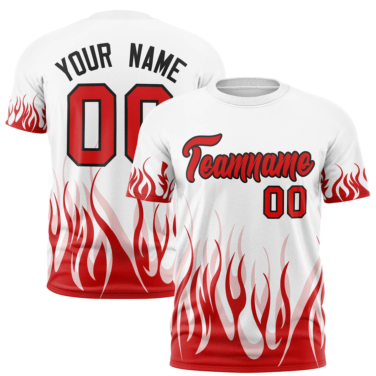 Custom White Red 3D Pattern Design Flame Performance T-Shirt