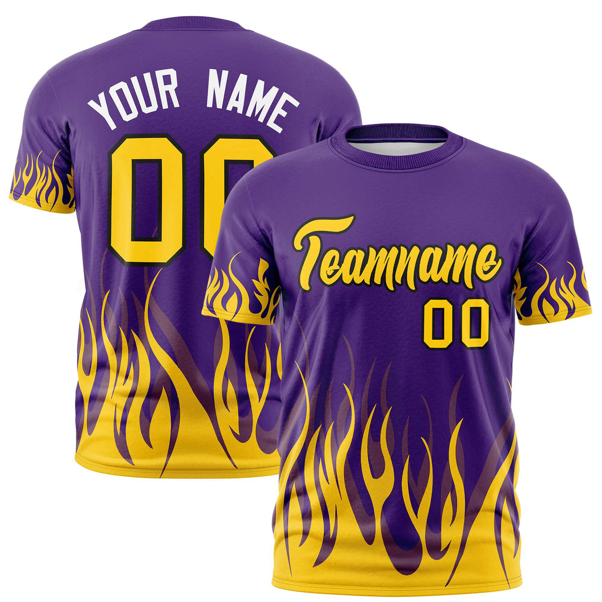 Custom Purple Old Gold 3D Pattern Design Flame Performance T-Shirt
