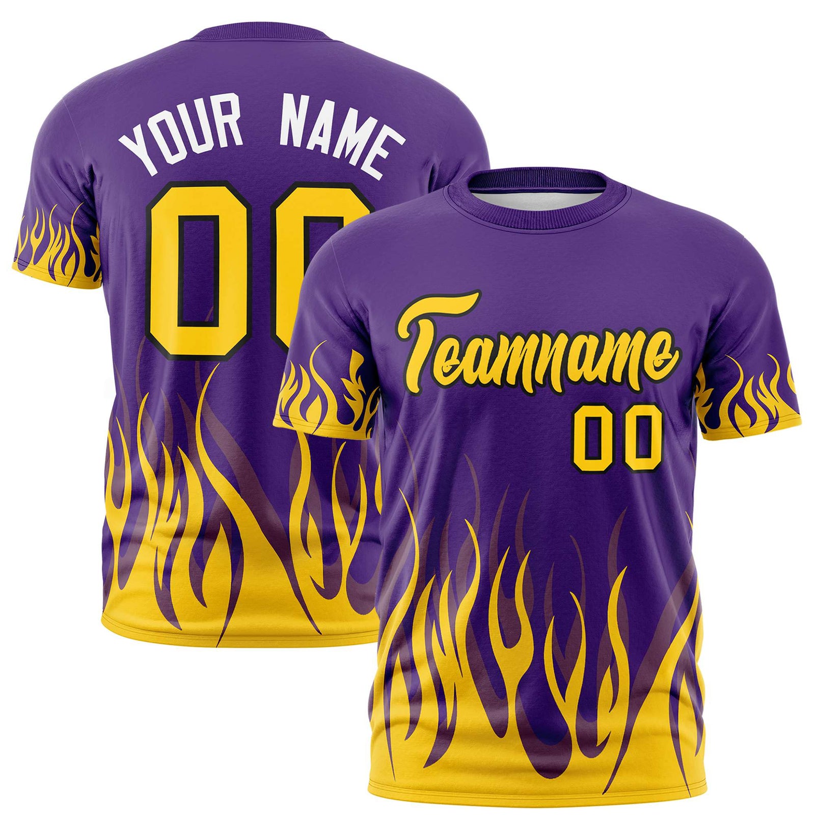 Custom Purple Old Gold 3D Pattern Design Flame Performance T-Shirt