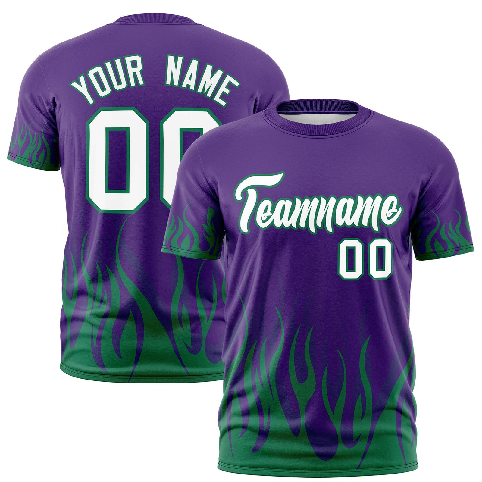 Custom Purple Teal 3D Pattern Design Flame Performance T-Shirt