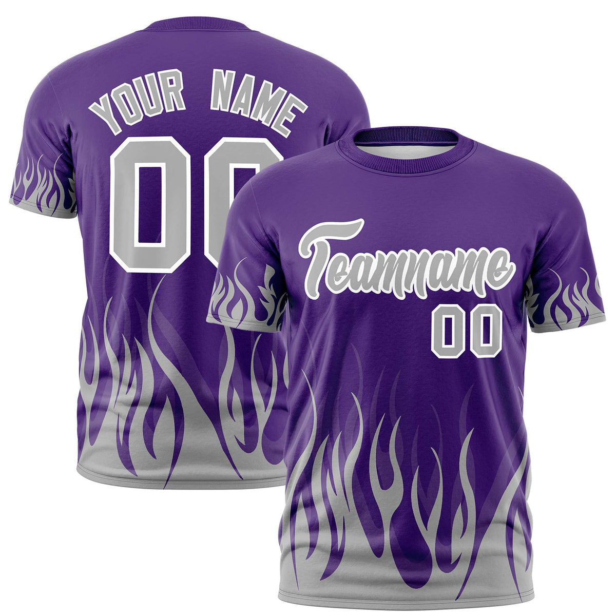Custom Purple Gray 3D Pattern Design Flame Performance T-Shirt