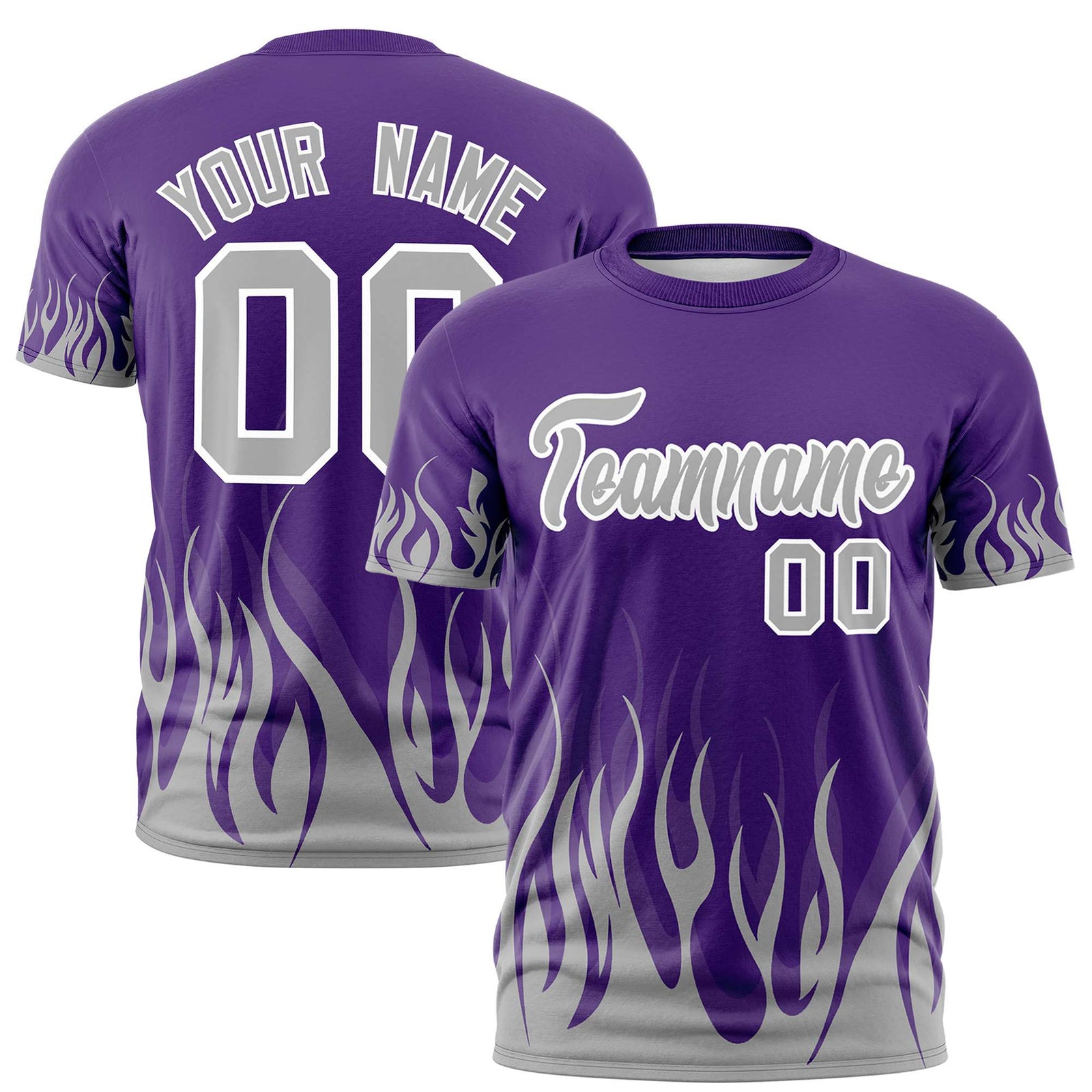 Custom Purple Gray 3D Pattern Design Flame Performance T-Shirt