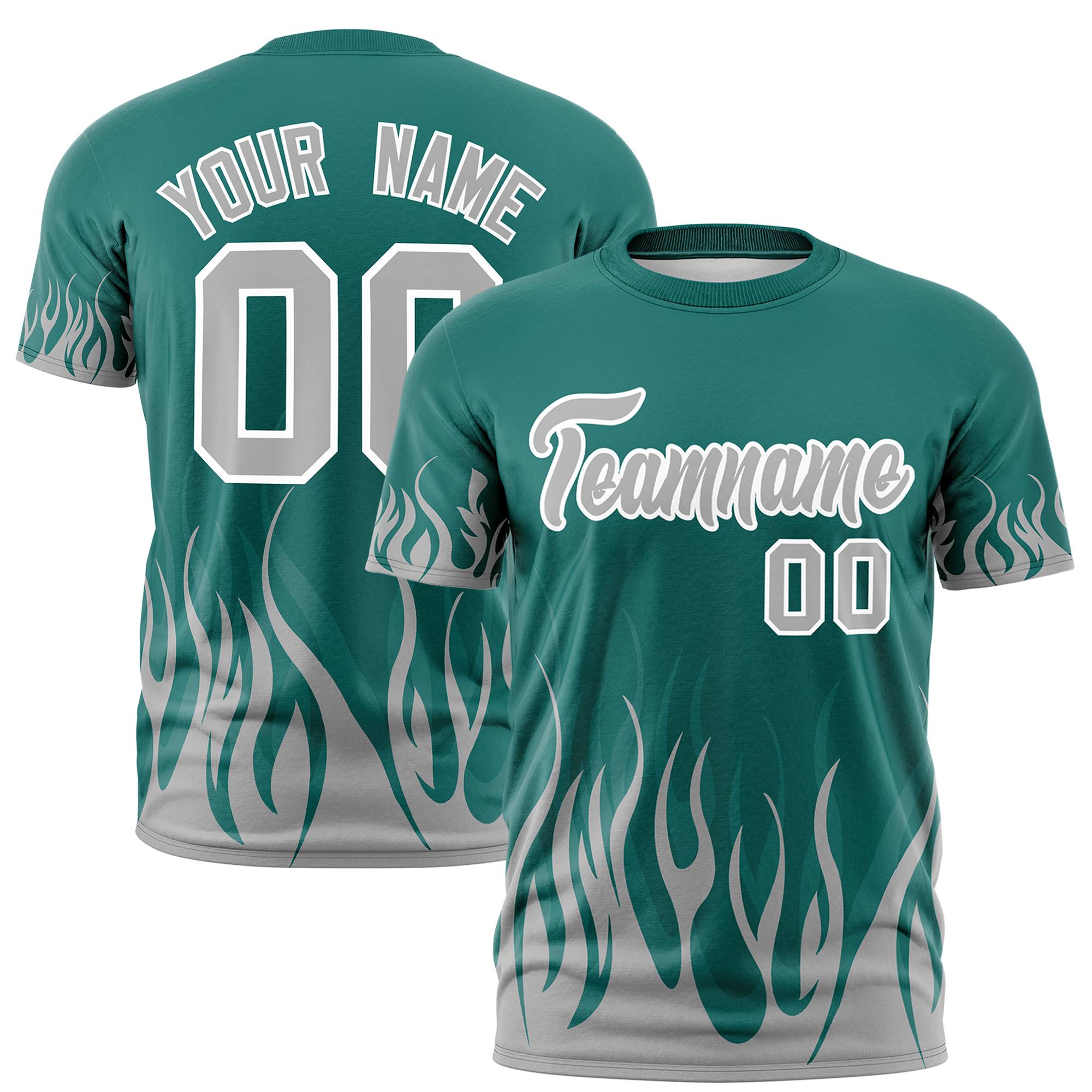 Custom Aqua Gray 3D Pattern Design Flame Performance T-Shirt