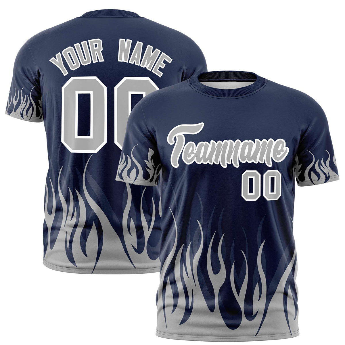 Custom Navy Gray 3D Pattern Design Flame Performance T-Shirt