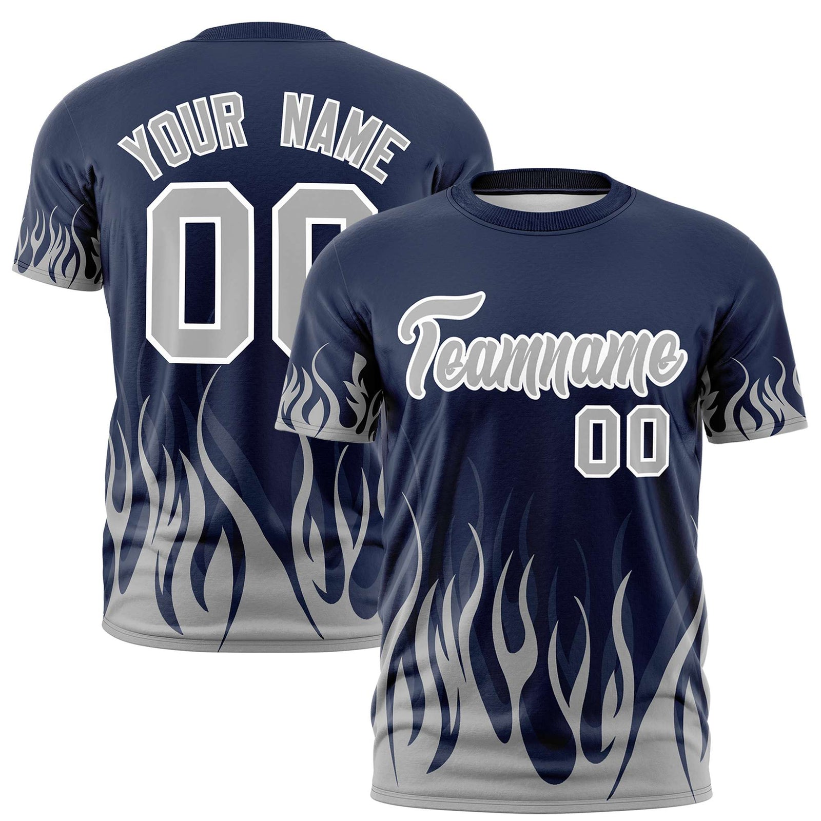 Custom Navy Gray 3D Pattern Design Flame Performance T-Shirt