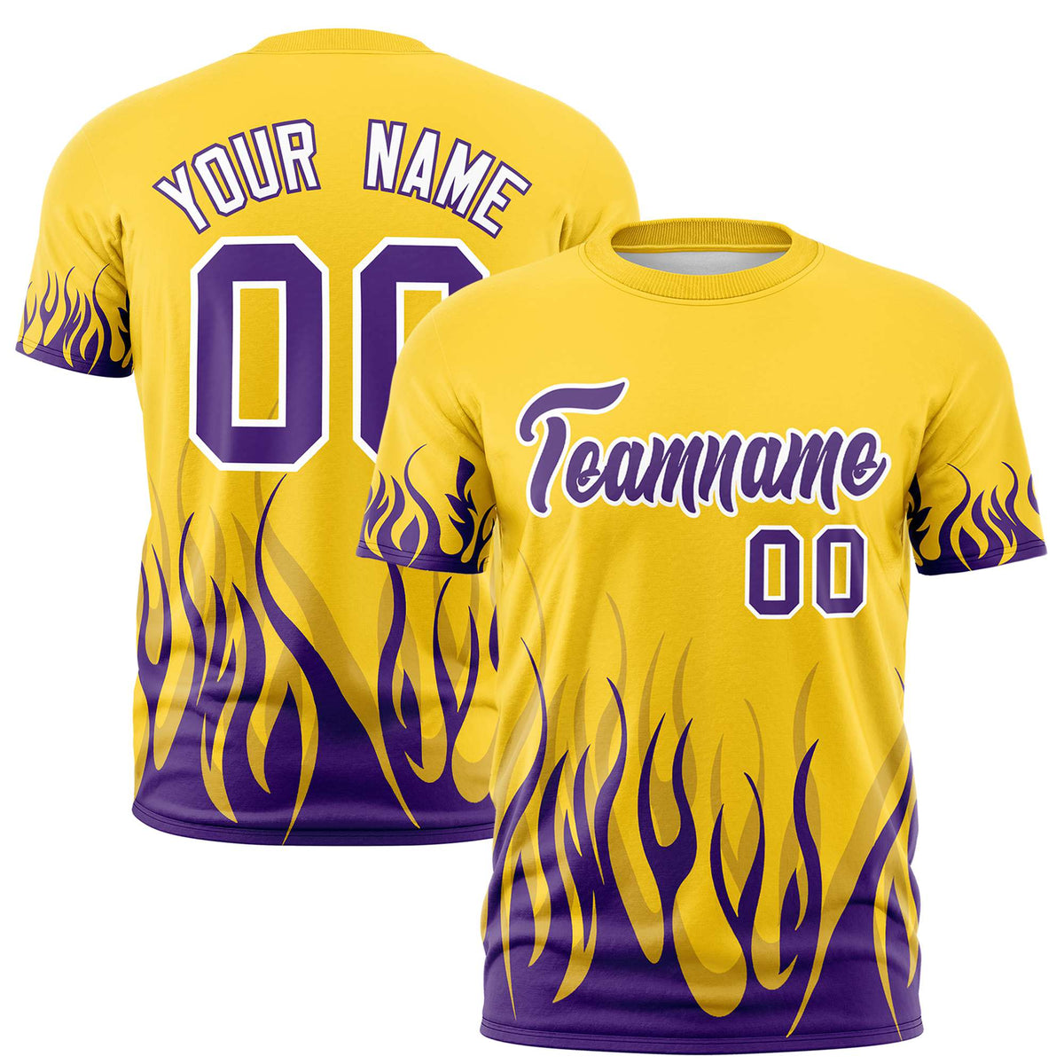 Custom Gold-01 Purple 3D Pattern Design Flame Performance T-Shirt