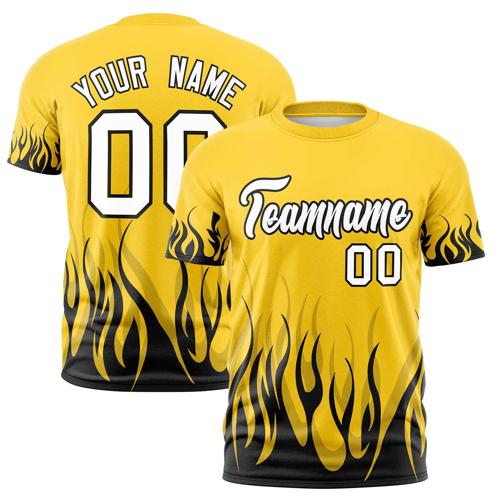 Custom Gold-01 Black 3D Pattern Design Flame Performance T-Shirt