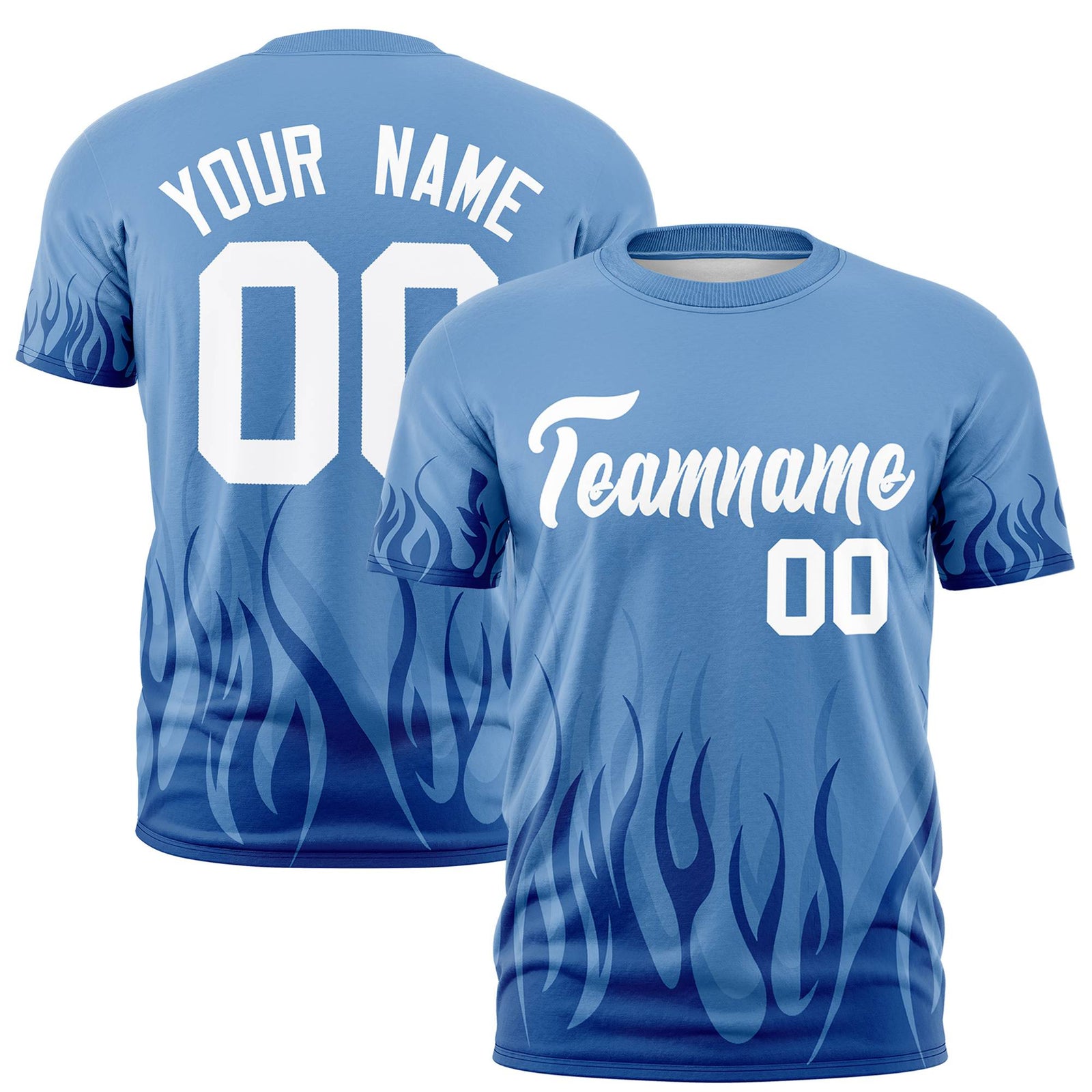 Custom Powder Blue Royal Blue 3D Pattern Design Flame Performance T-Shirt