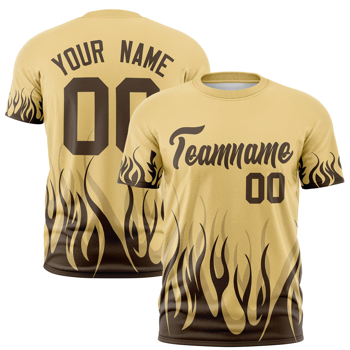 Custom Khaki Brown 3D Pattern Design Flame Performance T-Shirt