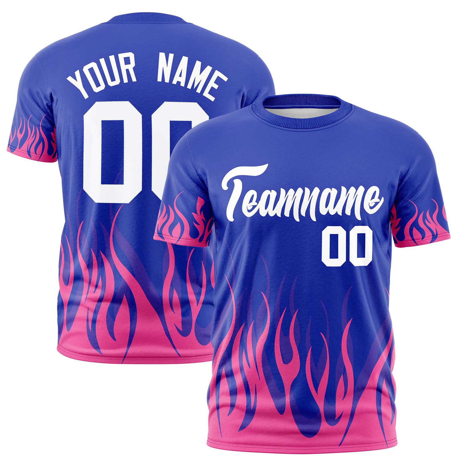 Custom Royal Blue Pink 3D Pattern Design Flame Performance T-Shirt