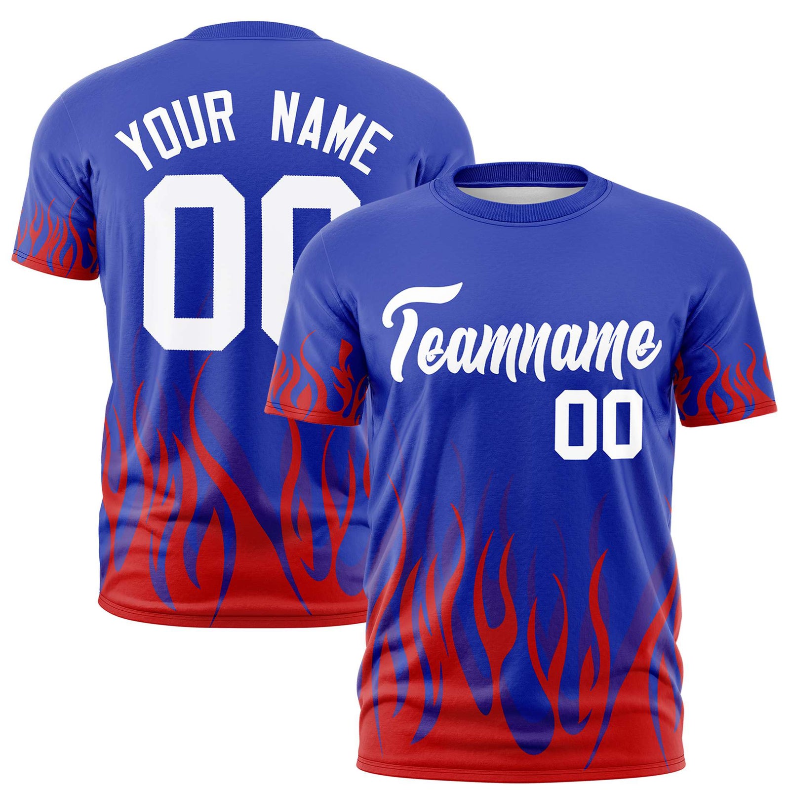 Custom Royal Blue Red 3D Pattern Design Flame Performance T-Shirt