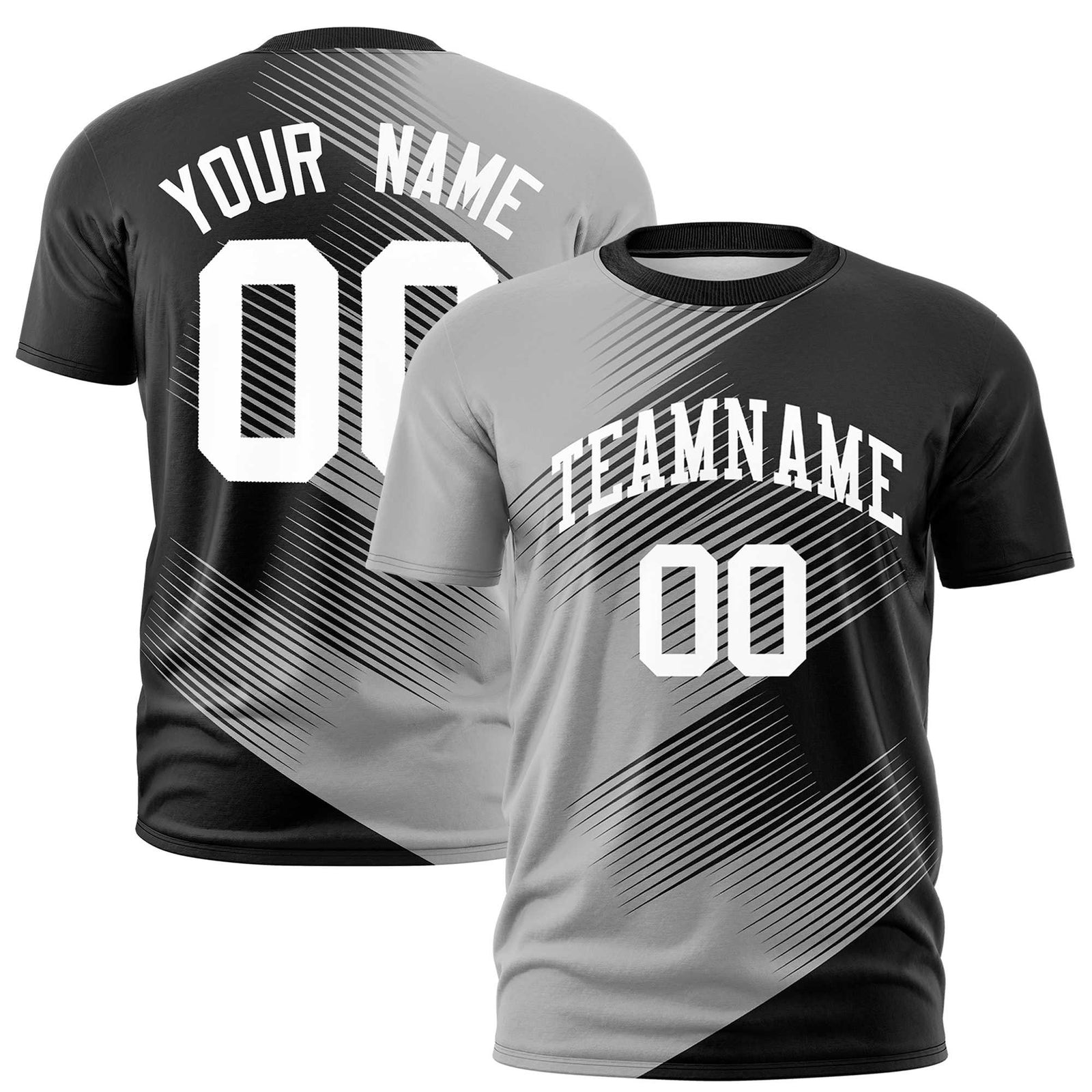 Custom Black Gray 3D Pattern Design Gradient Slope Shapes Performance T-Shirt