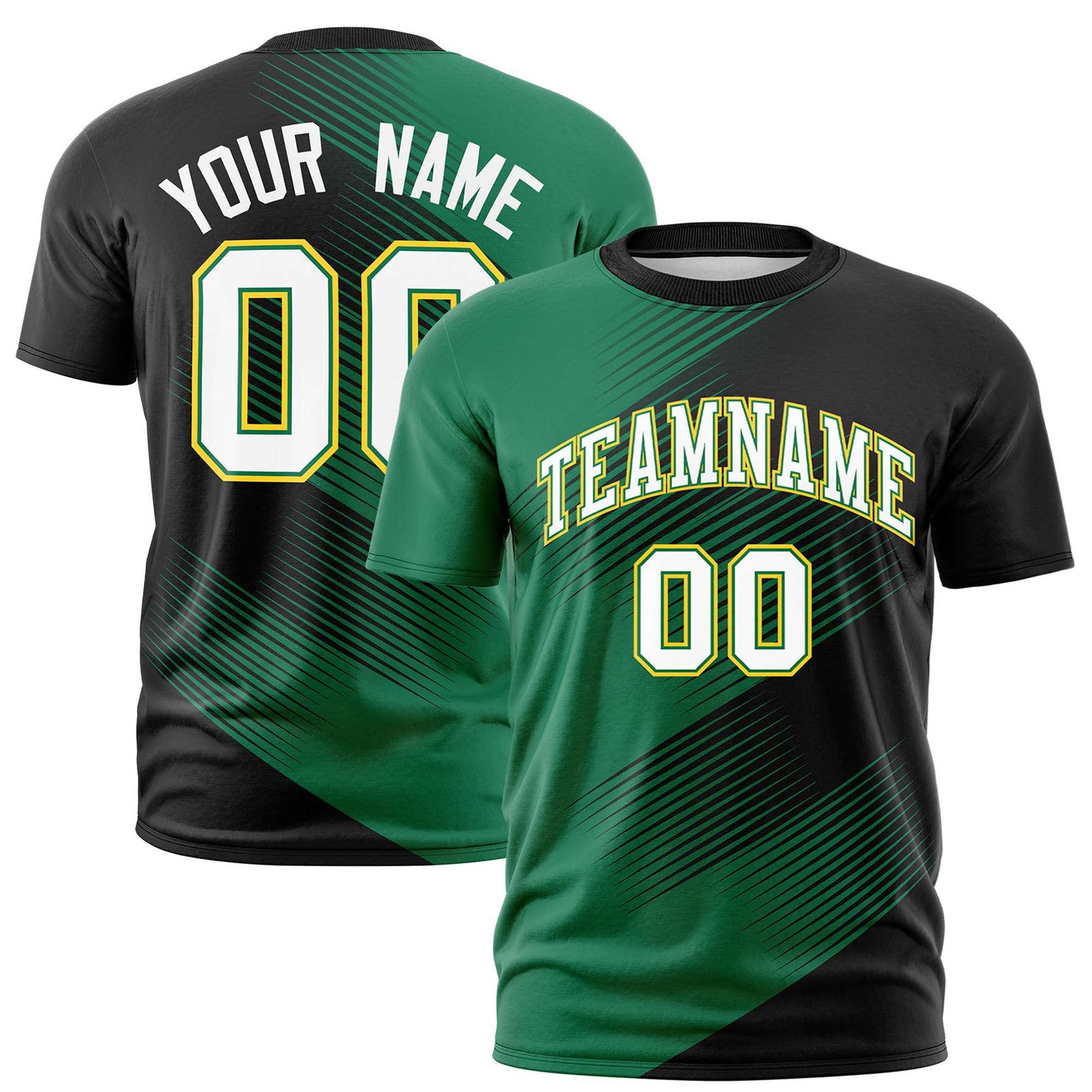 Custom Black Kelly Green 3D Pattern Design Gradient Slope Shapes Performance T-Shirt