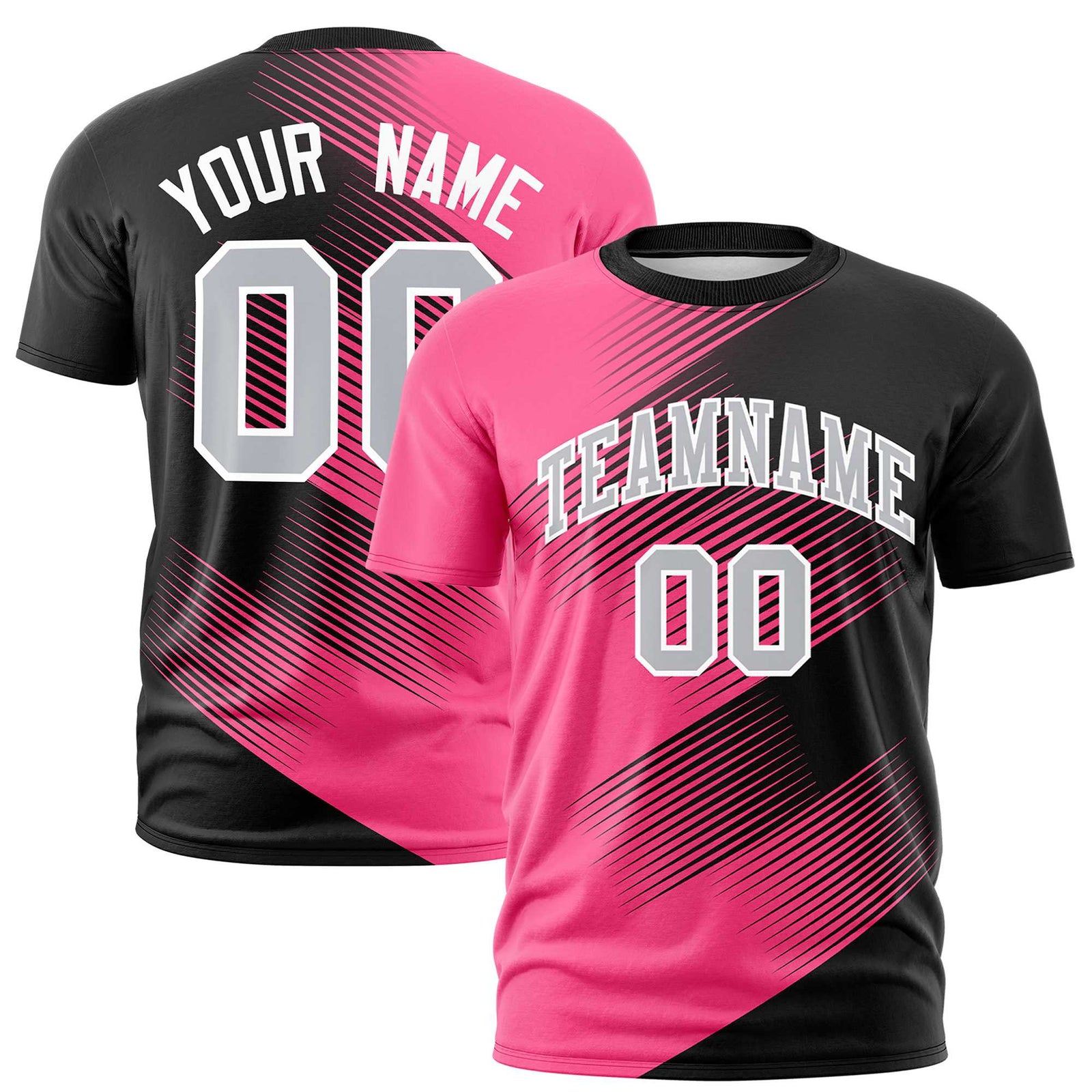 Custom Black Pink 3D Pattern Design Gradient Slope Shapes Performance T-Shirt