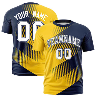 Camiseta deportiva personalizada Navy Gold-01 con diseño 3D y formas de pendiente degradada - Estilo 1