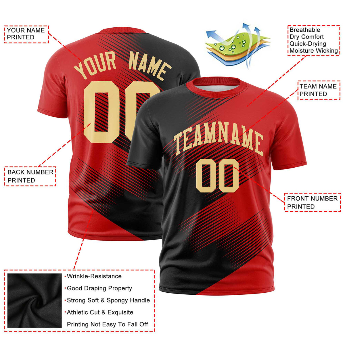 Custom Navy Red 3D Pattern Design Gradient Slope Shapes Performance T-Shirt