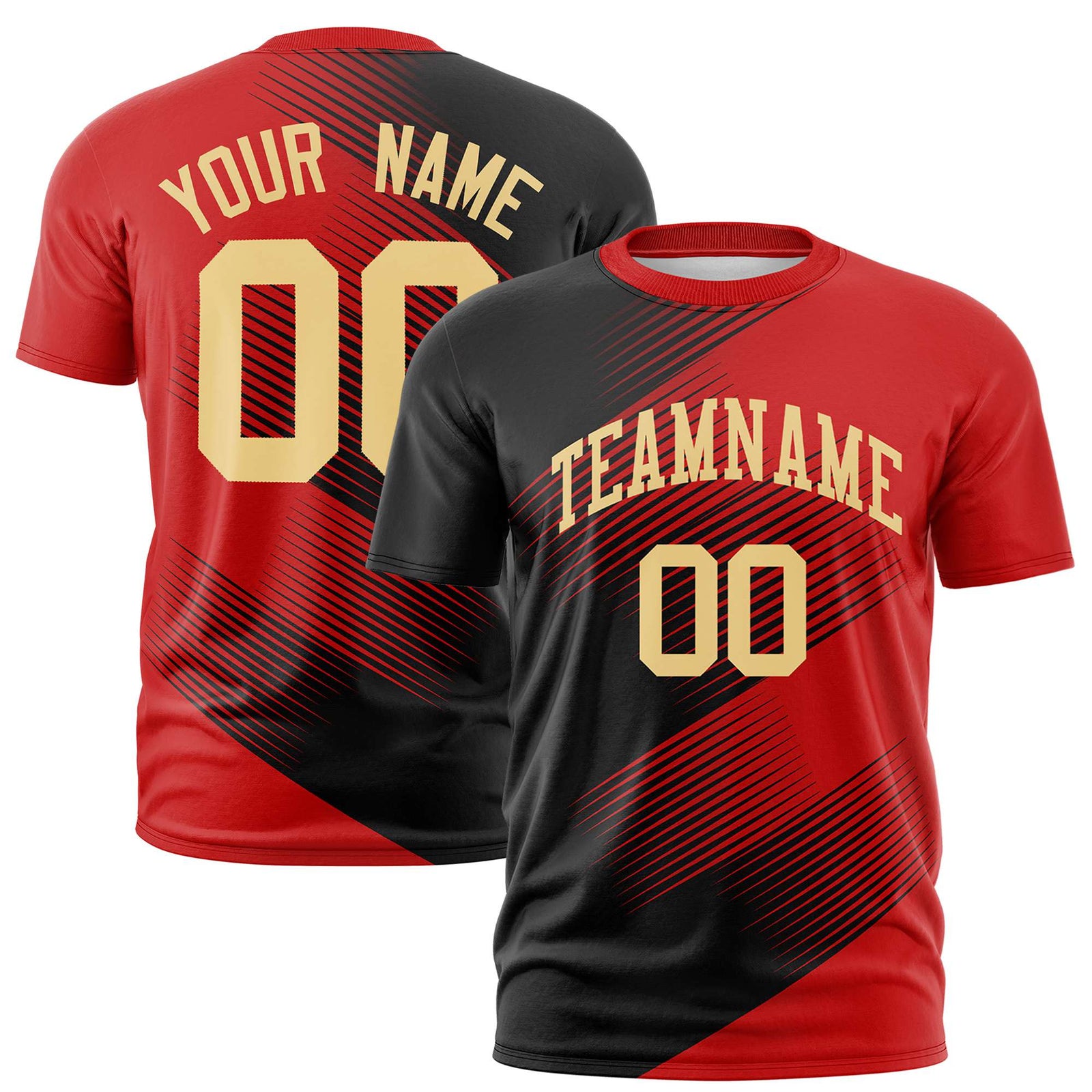 Custom Navy Red 3D Pattern Design Gradient Slope Shapes Performance T-Shirt