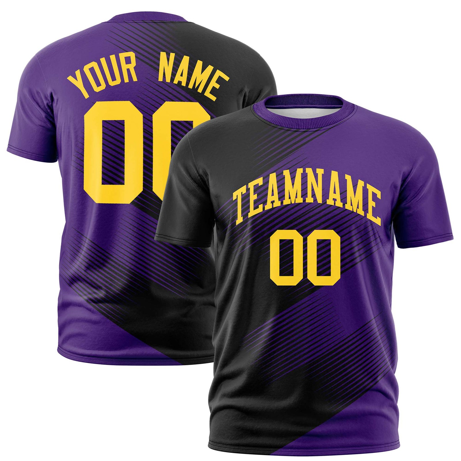 Custom Black Purple 3D Pattern Design Gradient Slope Shapes Performance T-Shirt