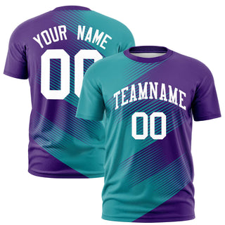 Custom Aqua Purple 3D Pattern Design Gradient Slope Shapes Performance T-Shirt - Style 1