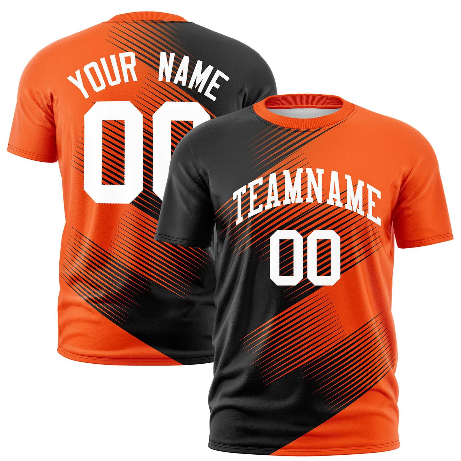 Custom Black Orange 3D Pattern Design Gradient Slope Shapes Performance T-Shirt