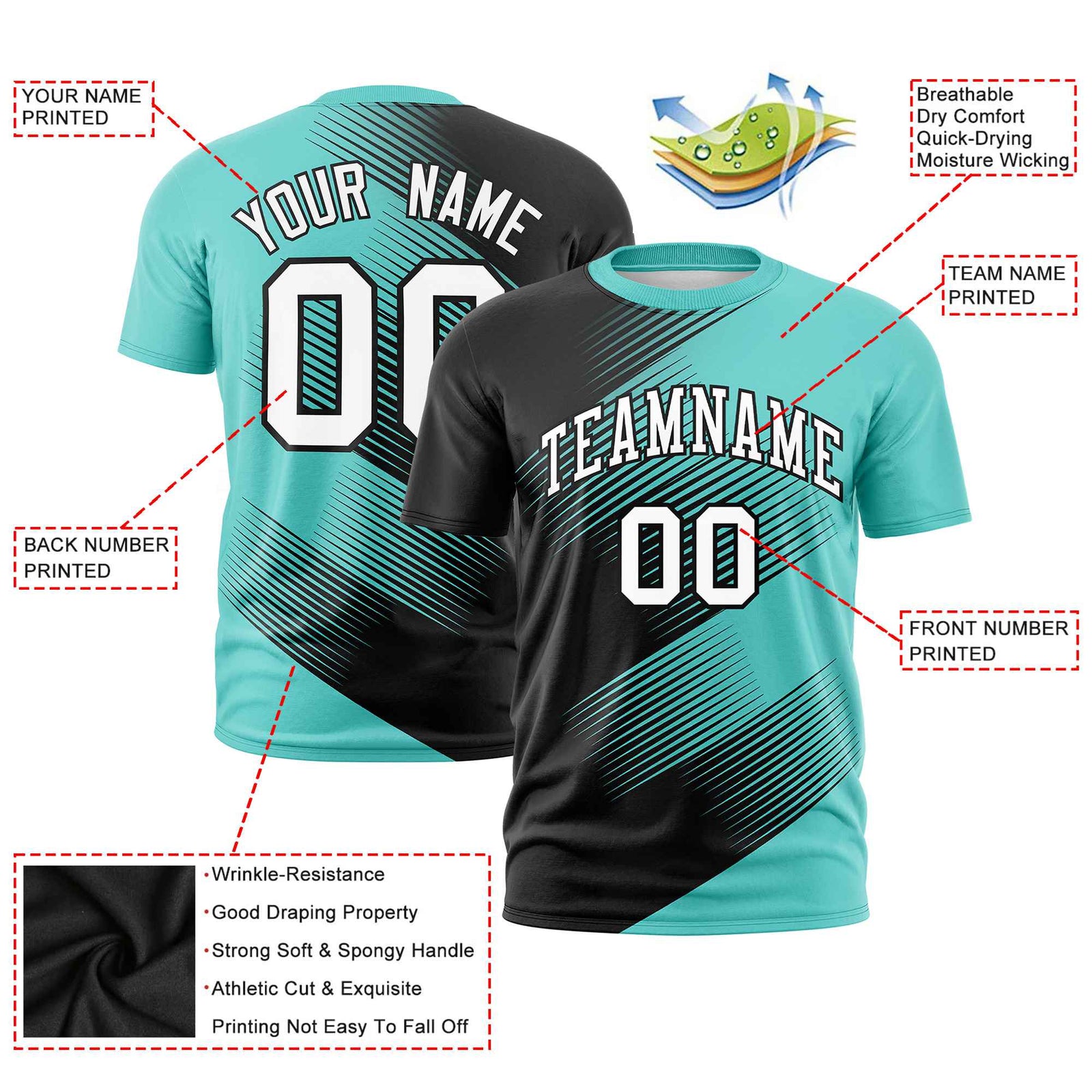 Custom Black Bright Green 3D Pattern Design Gradient Slope Shapes Performance T-Shirt