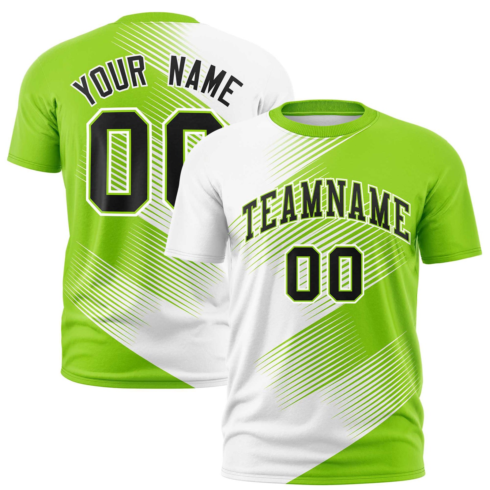 Custom White Neon Green 3D Pattern Design Gradient Slope Shapes Performance T-Shirt