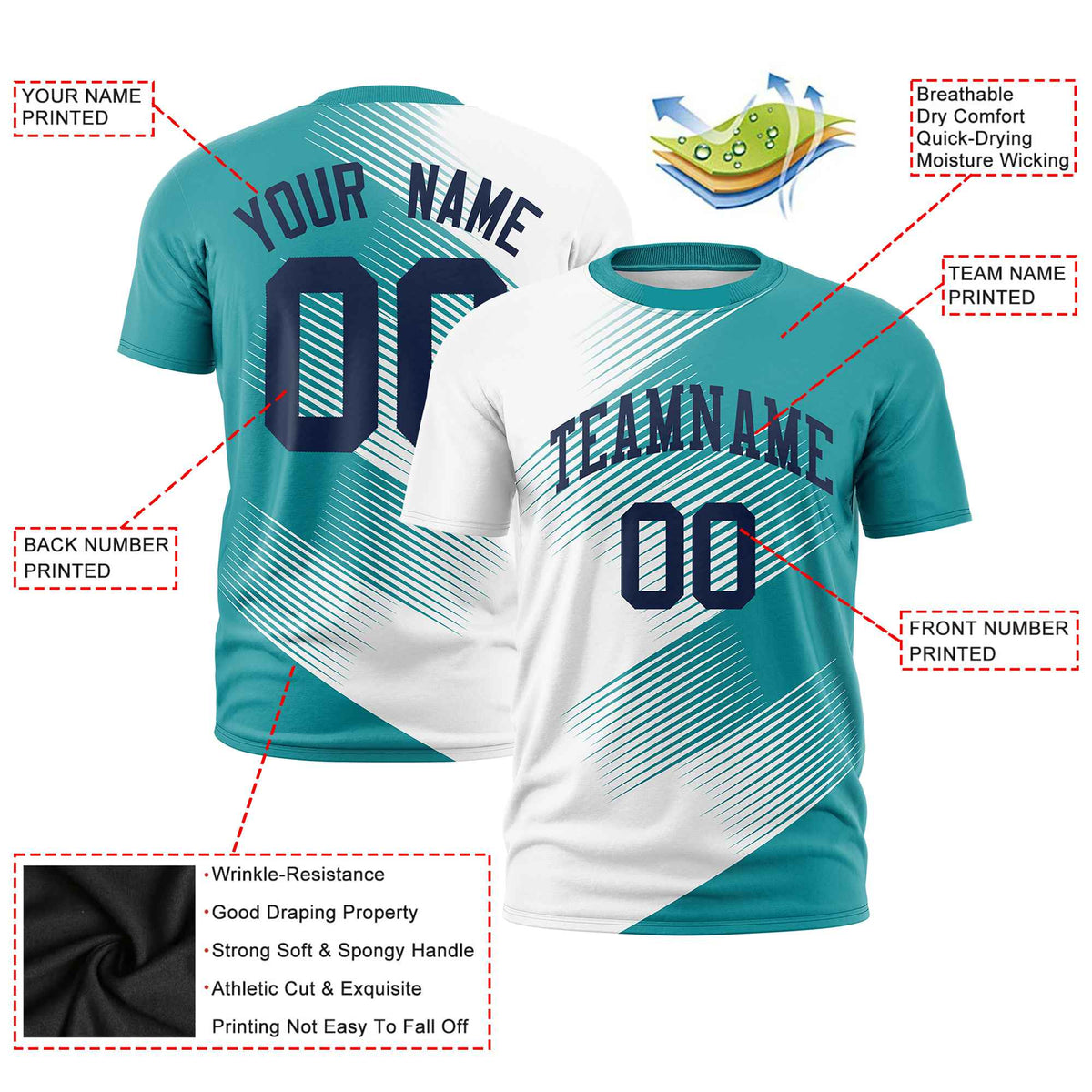 Custom White Aqua 3D Pattern Design Gradient Slope Shapes Performance T-Shirt