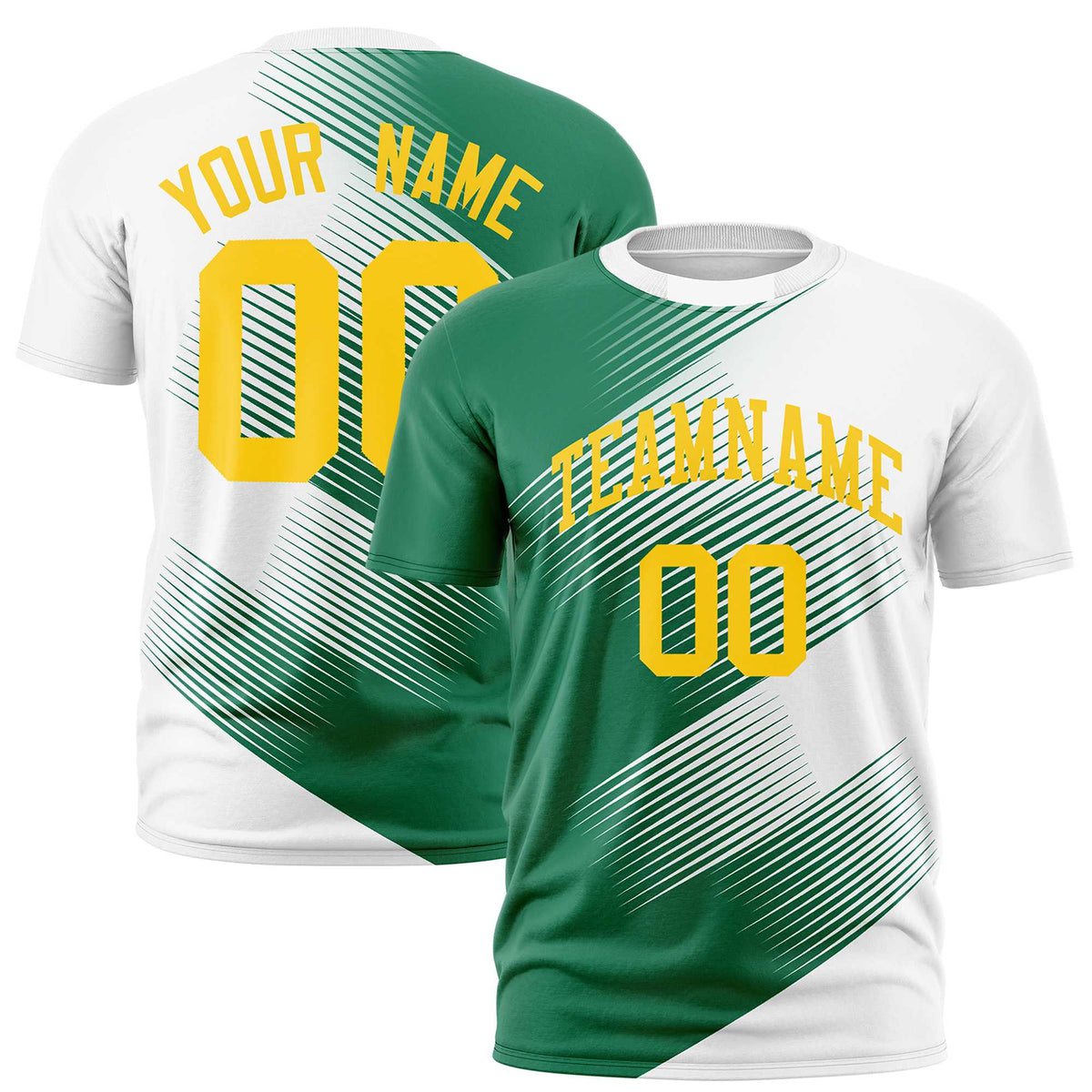 Custom White Kelly Green 3D Pattern Design Gradient Slope Shapes Performance T-Shirt