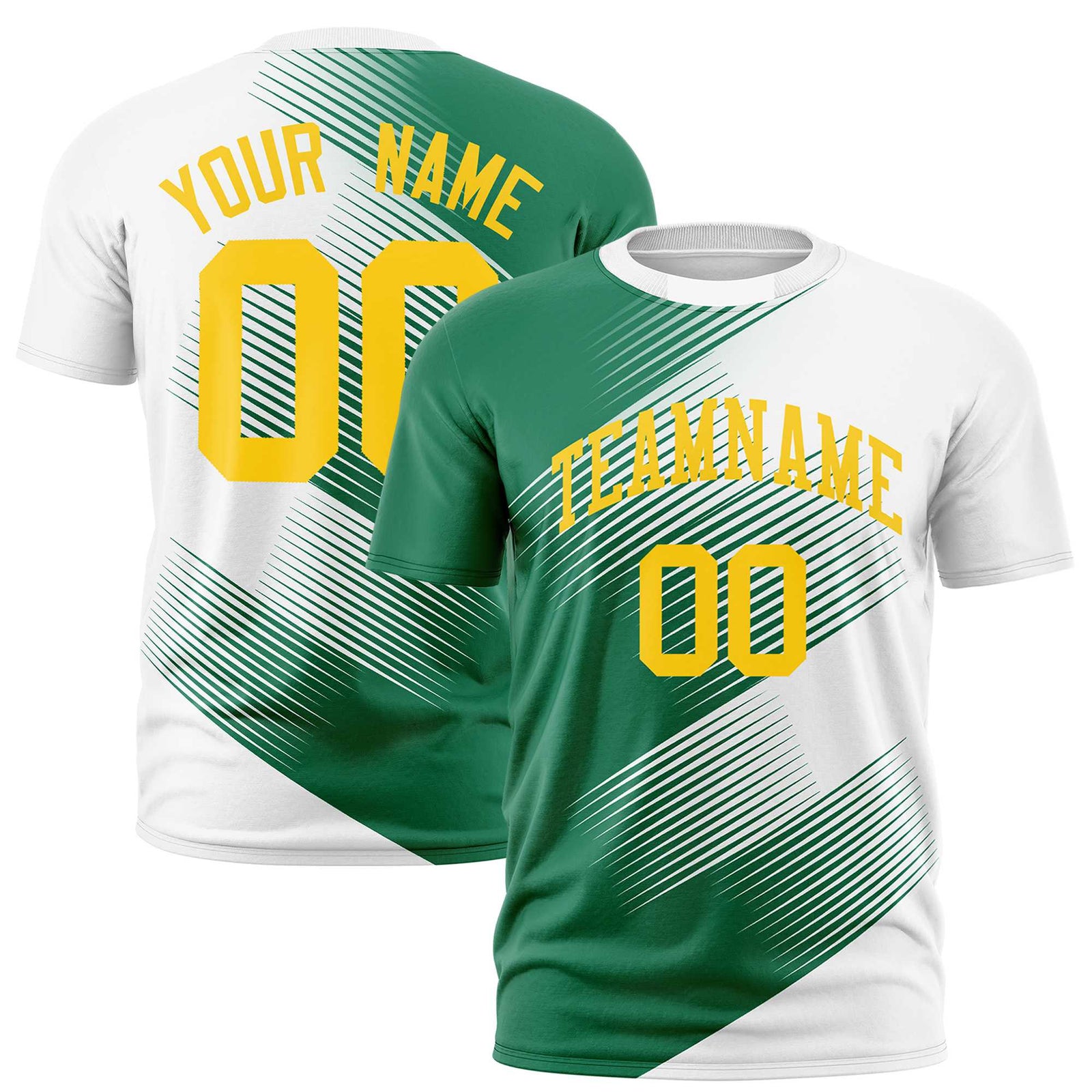 Custom White Kelly Green 3D Pattern Design Gradient Slope Shapes Performance T-Shirt