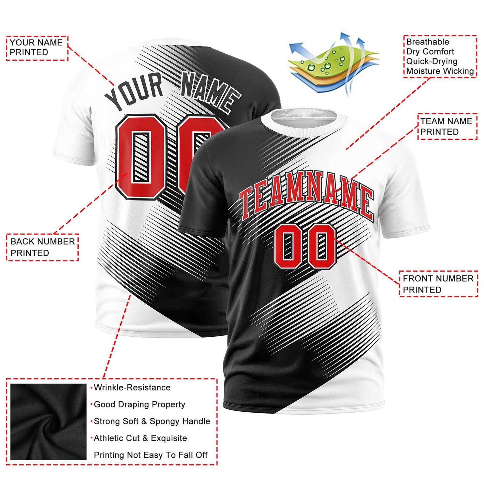 Custom Black White 3D Pattern Design Gradient Slope Shapes Performance T-Shirt