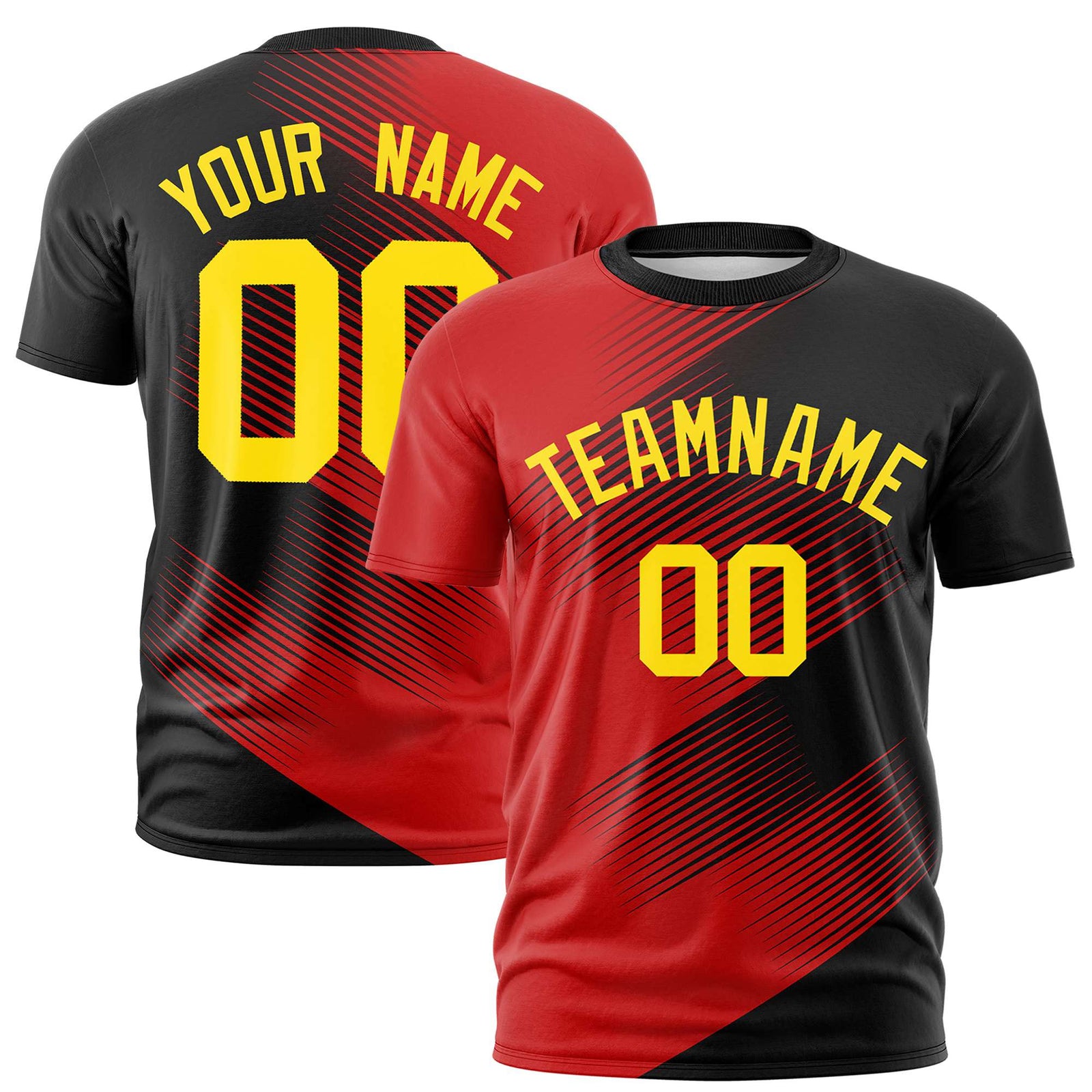 Custom Black Red 3D Pattern Design Gradient Slope Shapes Performance T-Shirt