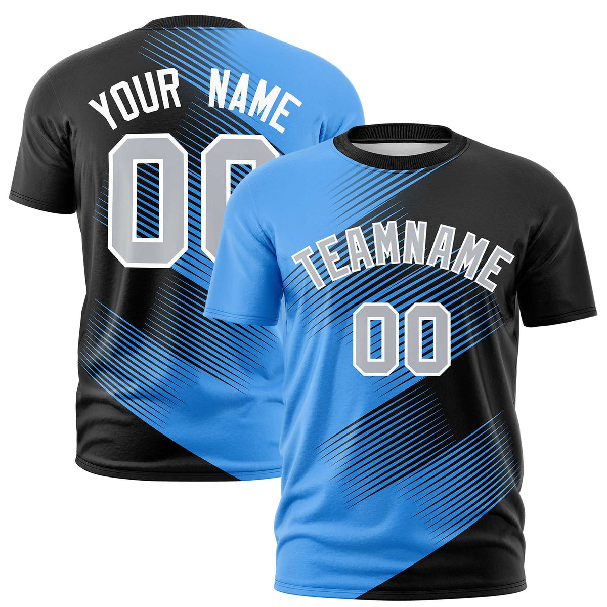 Custom Black Powder Blue 3D Pattern Design Gradient Slope Shapes Performance T-Shirt