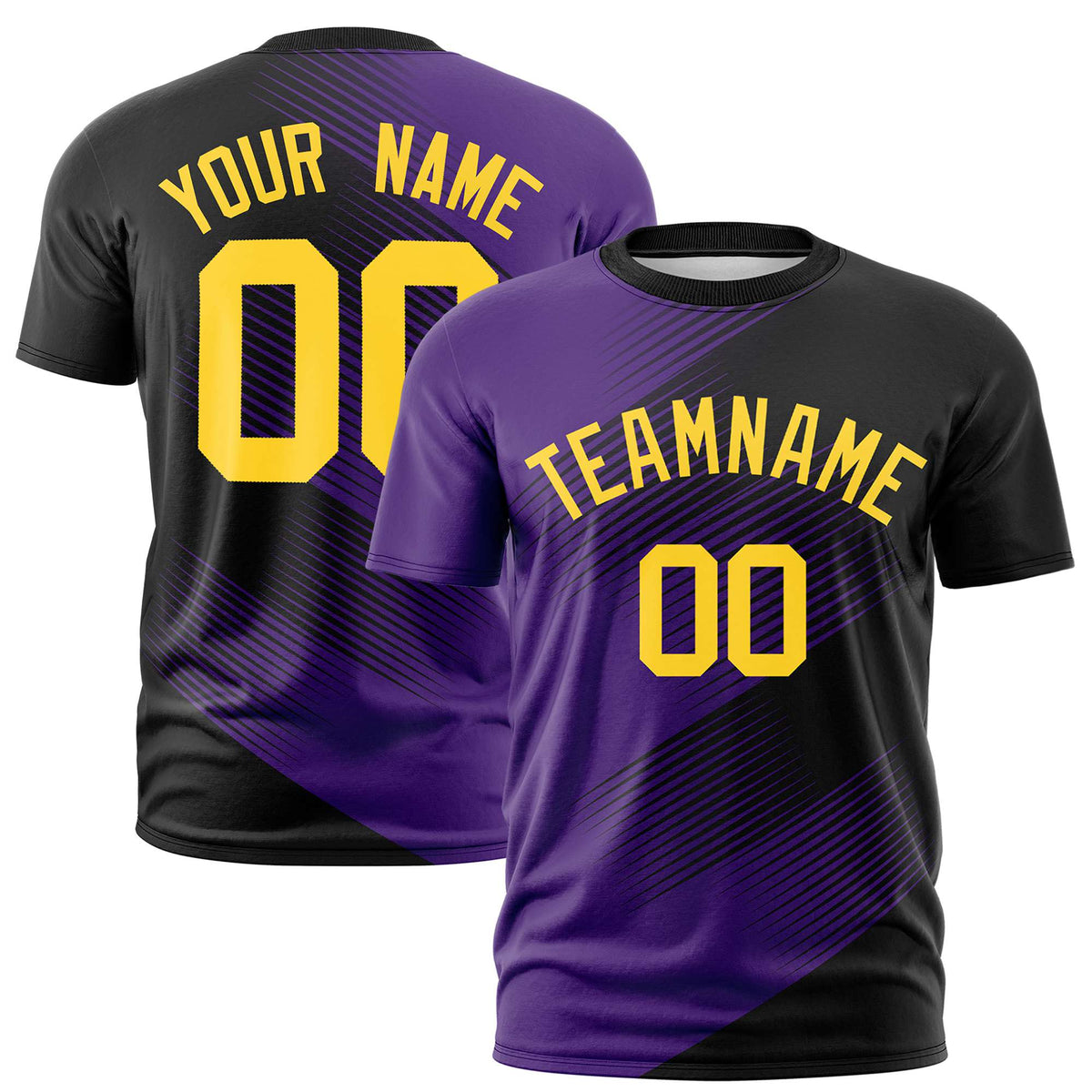 Custom Black Purple 3D Pattern Design Gradient Slope Shapes Performance T-Shirt