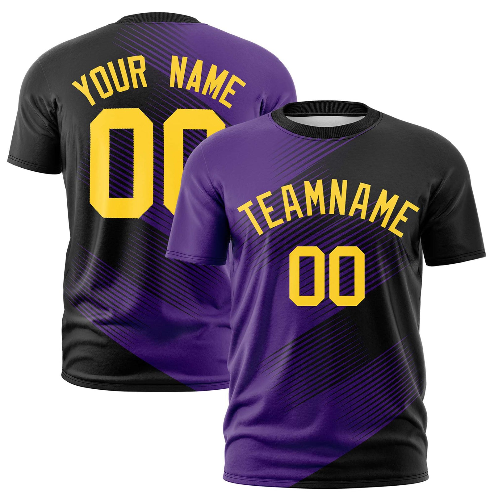 Custom Black Purple 3D Pattern Design Gradient Slope Shapes Performance T-Shirt