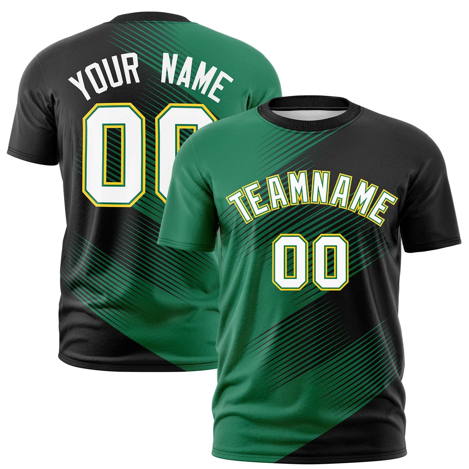 Custom Black Kelly Green 3D Pattern Design Gradient Slope Shapes Performance T-Shirt