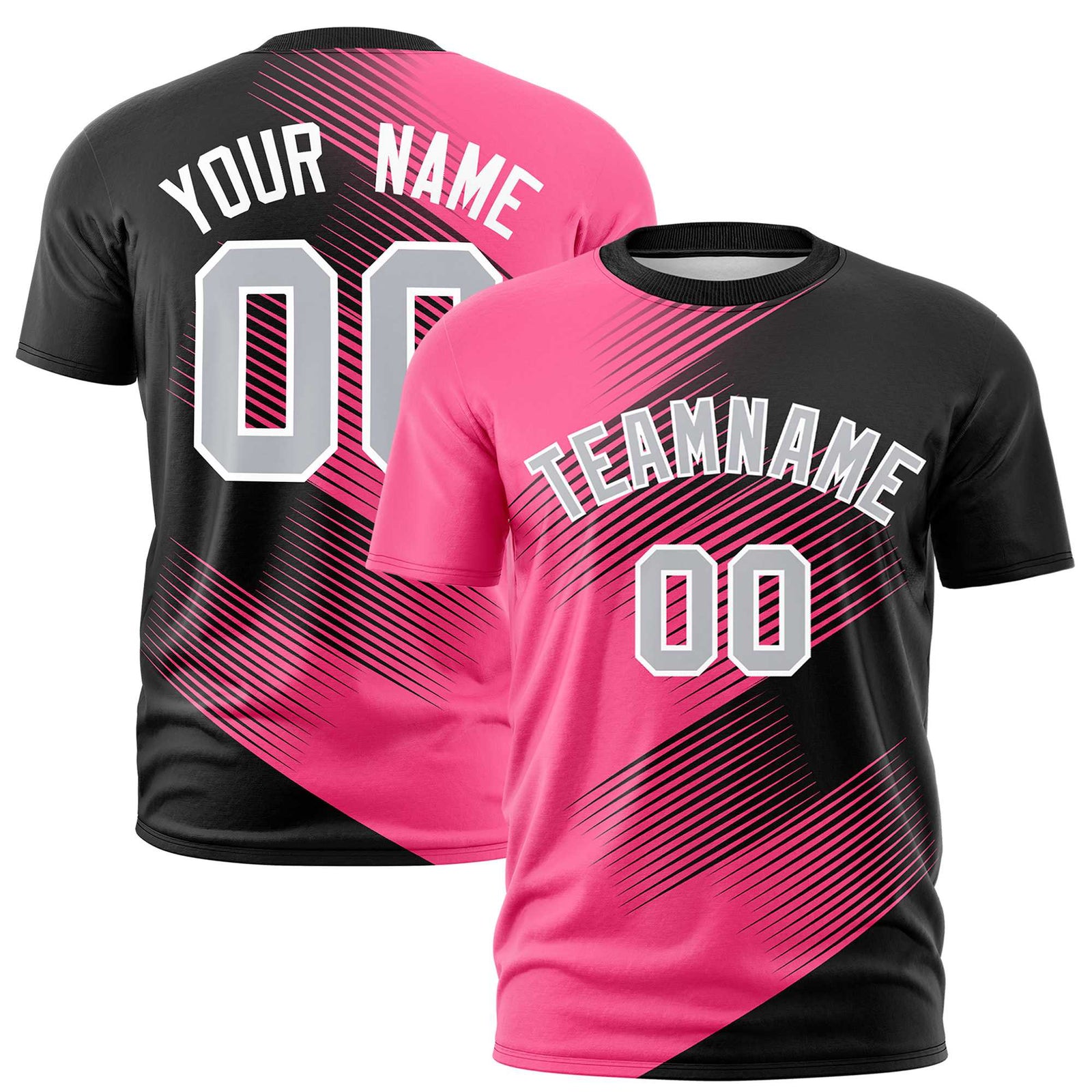 Custom Black Pink 3D Pattern Design Gradient Slope Shapes Performance T-Shirt