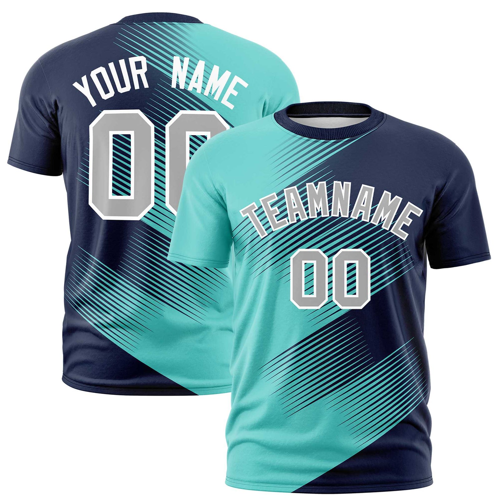 Custom Navy Bright Green 3D Pattern Design Gradient Slope Shapes Performance T-Shirt