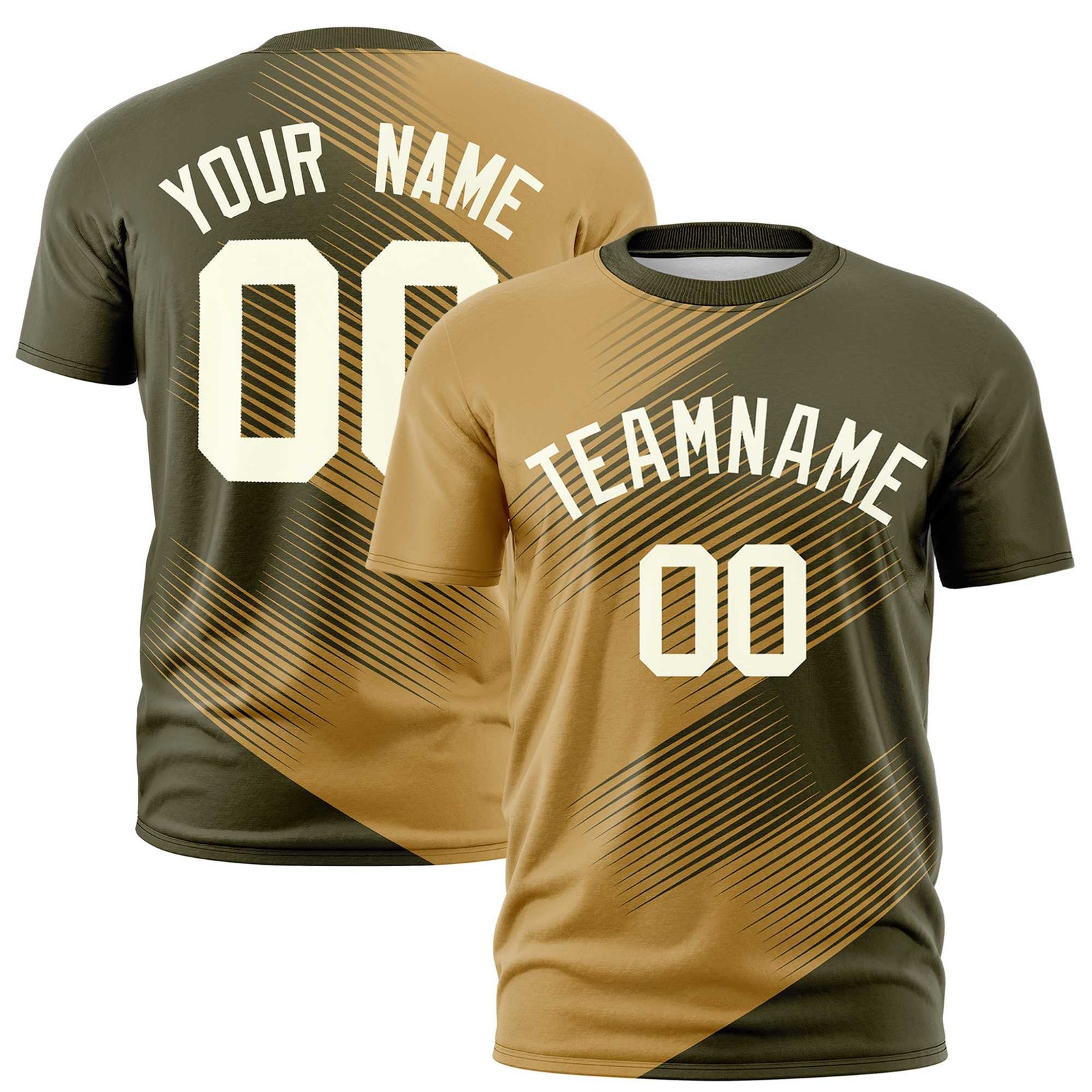 Custom Old Gold Olive 3D Pattern Design Gradient Slope Shapes Performance T-Shirt