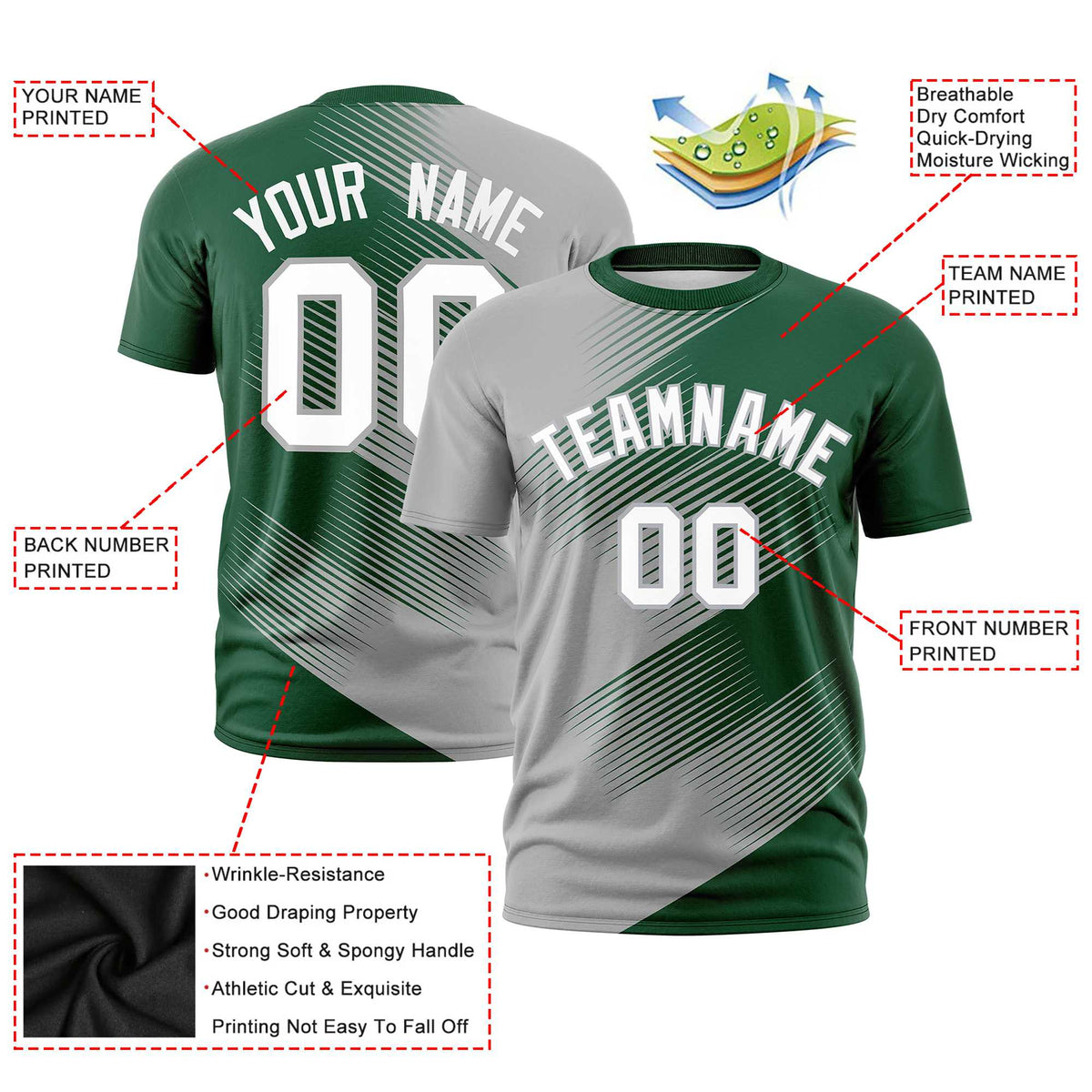 Custom Green Gray 3D Pattern Design Gradient Slope Shapes Performance T-Shirt