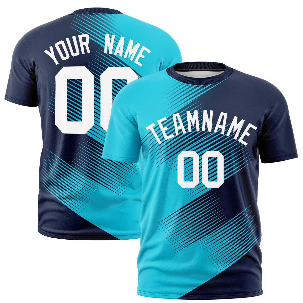 Custom Sky Blue Navy 3D Pattern Design Gradient Slope Shapes Performance T-Shirt