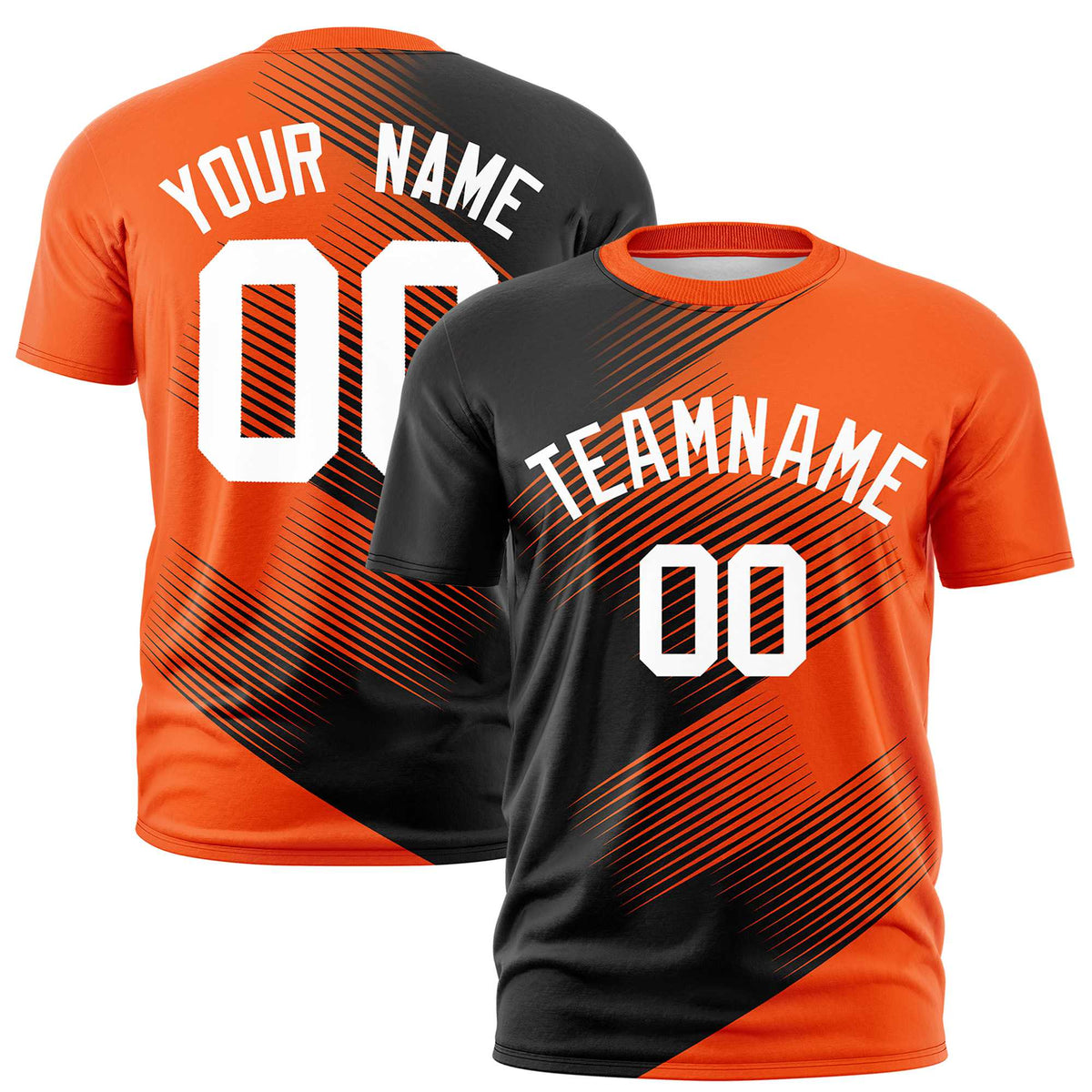 Custom Black Orange 3D Pattern Design Gradient Slope Shapes Performance T-Shirt