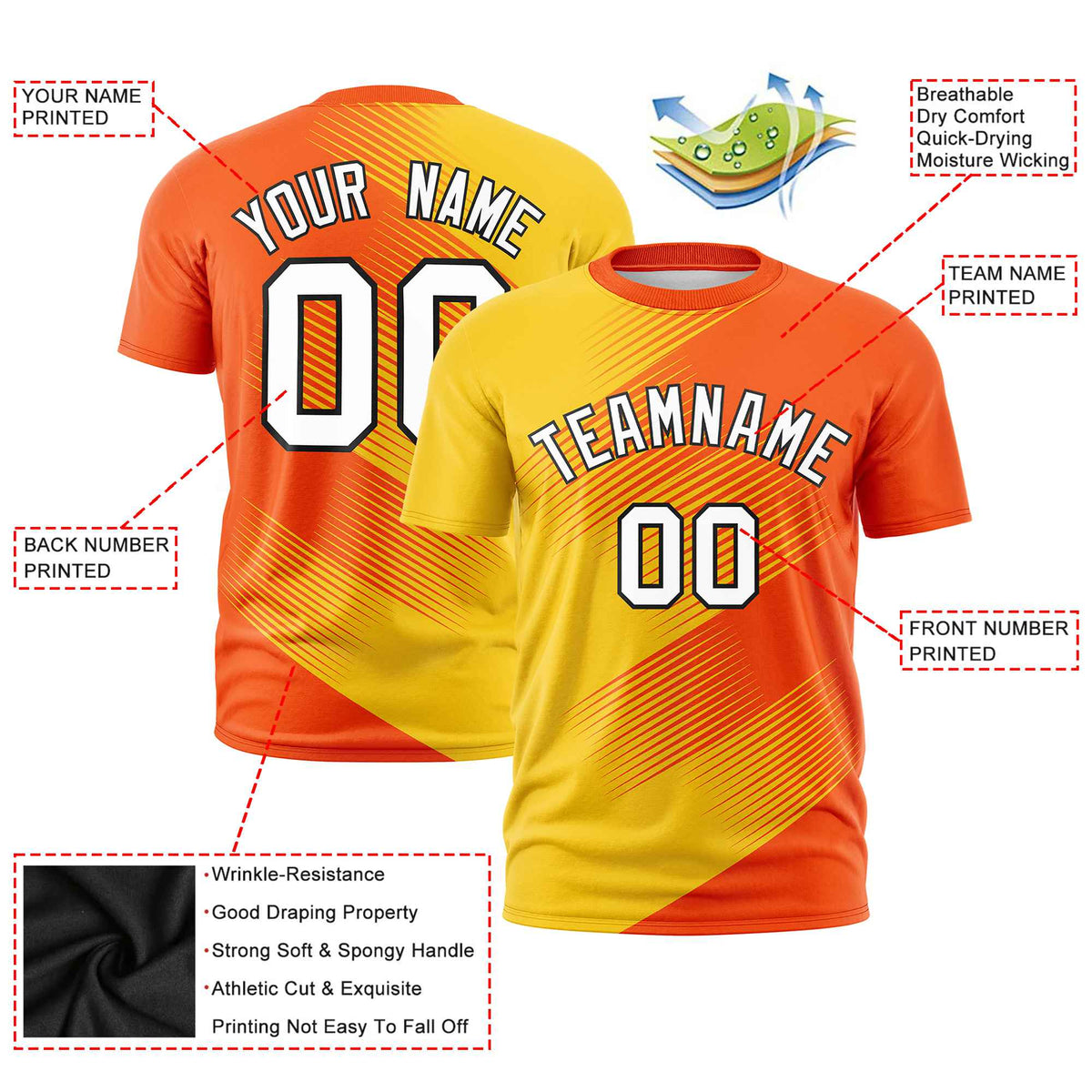 Custom Gold-01 Orange 3D Pattern Design Gradient Slope Shapes Performance T-Shirt